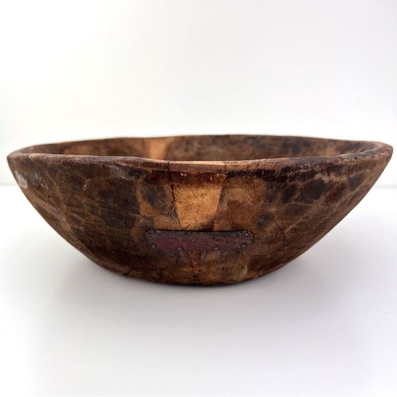 Antique Wooden Dough Kneading Round Parat Bowl Original Old Hand Carved - Picture 5 of 12